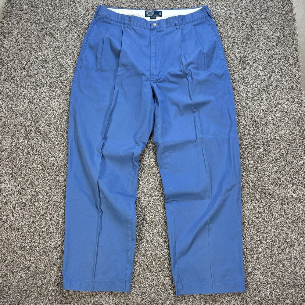 Polo Ralph Lauren Hammond Pant Men's 36x29 Chino Pants Blue Pleated Cotton